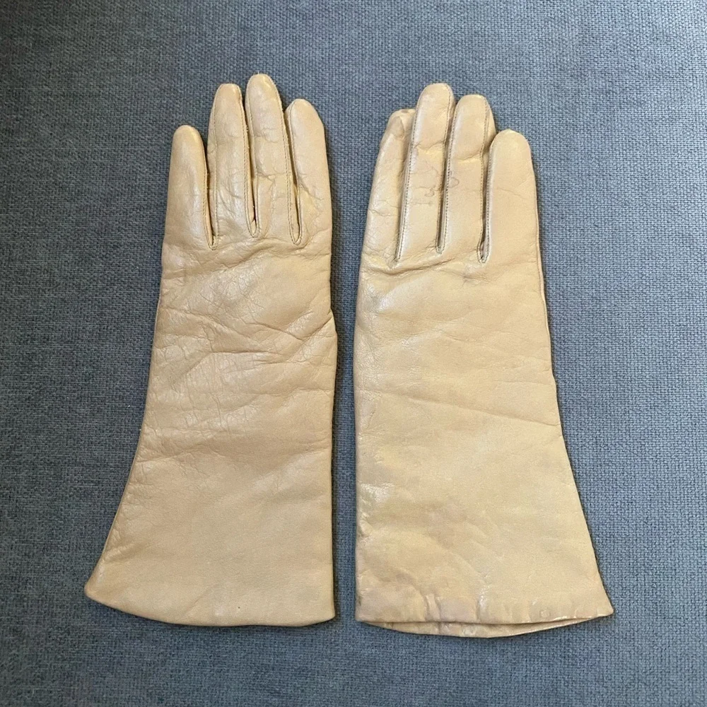 Vintage Van Raalte Tan Leather Gloves Size Medium